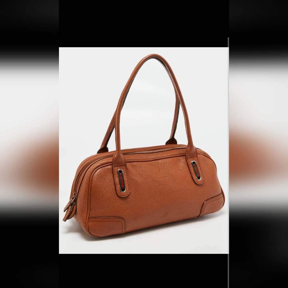 Auth GUCCI Sherry Line Mini Boston Bag Brown Leather 293594